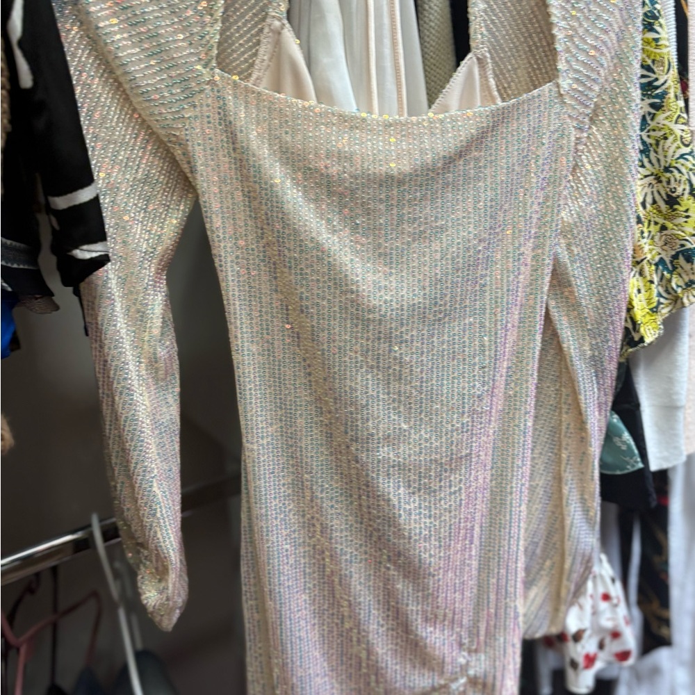 Macy's Cream Bodycon Long Sleeve Dress